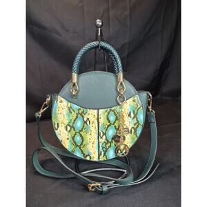 NWOT Mia K Crossbody Circular Bag, Cognac Faux Green Snakeskin, Golden Hardware